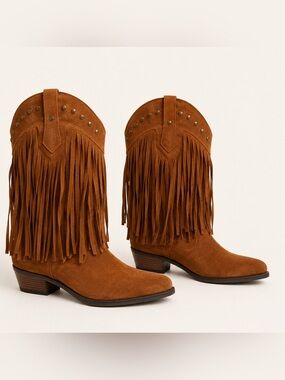 SheSole Brown Fringe Western Cowboy Boots – Size 37 / Fits Like US 7–7.5